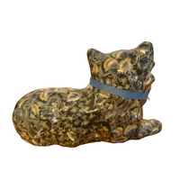 Vintage Cat Figurine Decoupage Floral with Ribbon Collar
