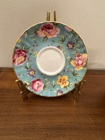 Vintage Heirloom English Fine Bone China Pastel Blue Floral Tea Cup and Saucer
