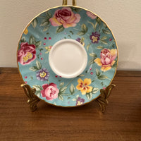 Vintage Heirloom English Fine Bone China Pastel Blue Floral Tea Cup and Saucer