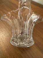 Vintage Crystal Glass Basket Vase Cut-Etched Design Daisy Flower Pattern
