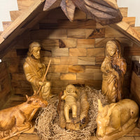 Olive Wood Hand-carved Nativity Set and Manger READ