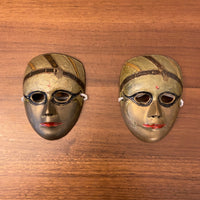 Vintage Painted Brass Tragedy Comedy Masks Set of 2