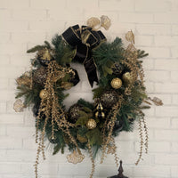 Holiday Decor Christmas Halloween Gold Black Wreath