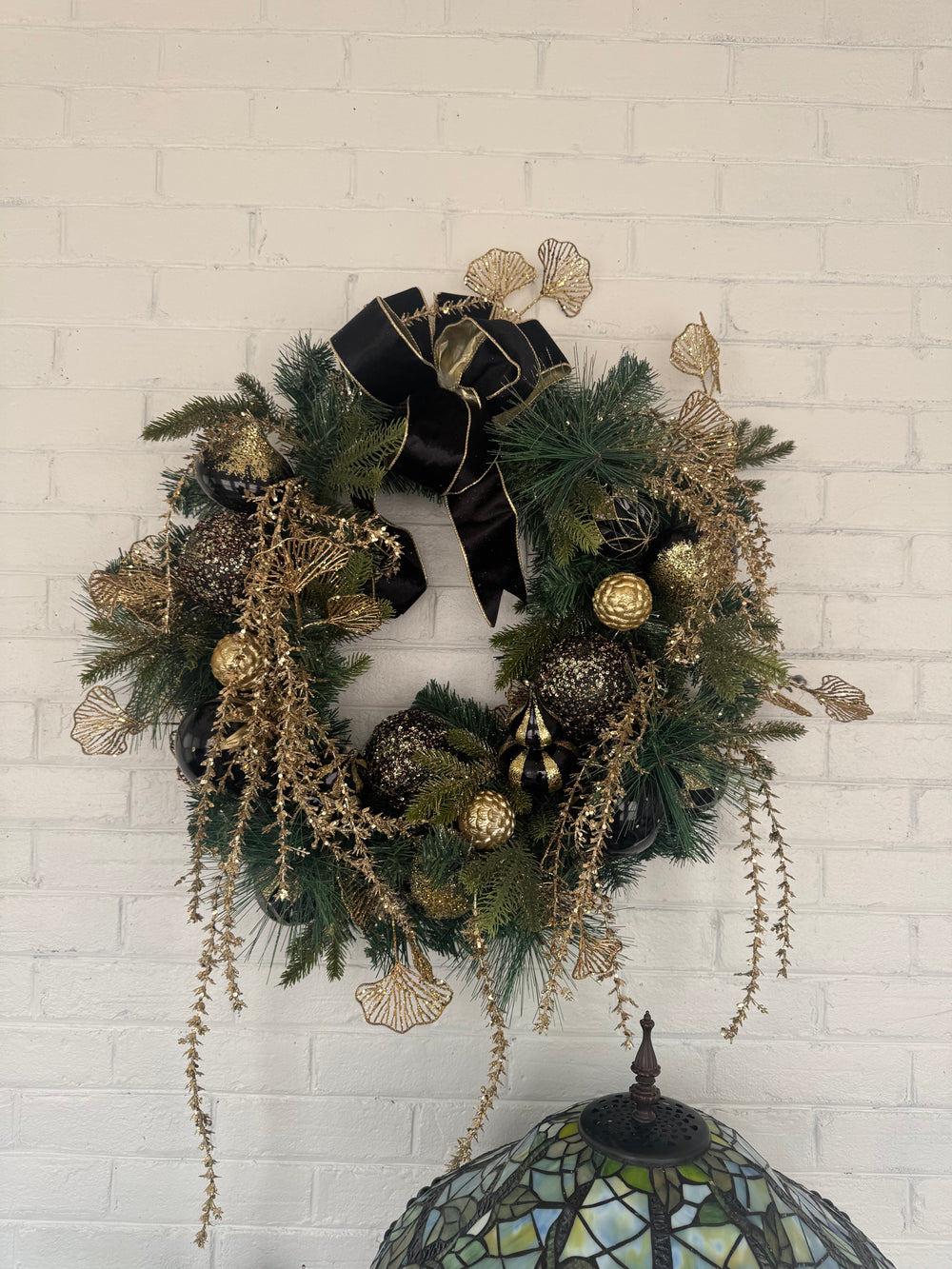Holiday Decor Christmas Halloween Gold Black Wreath