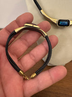 Metal Gold-tone and Leather Dichroic Glass Set of Bracelet and Chocker Necklace
