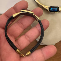 Metal Gold-tone and Leather Dichroic Glass Set of Bracelet and Chocker Necklace