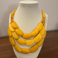 Vintage Yellow Flat Beaded Statement Necklace Fashion Jewelry