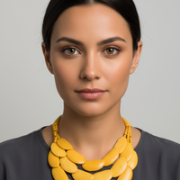 Vintage Yellow Flat Beaded Statement Necklace Fashion Jewelry