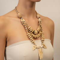 Vintage Multi Strand Carved Bone Necklace