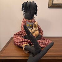 Early American Primitve Style Decor Doll with Cats