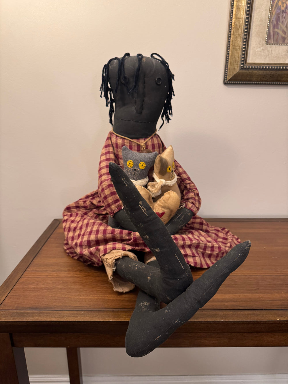Early American Primitve Style Decor Doll with Cats
