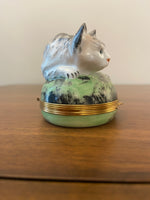 Limoges Piotet Chamart Porcelain Trinket Box Cat
