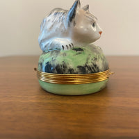 Limoges Piotet Chamart Porcelain Trinket Box Cat