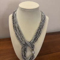 Silver Tone Multi-strands Crystal-Glass Necklace and Bracelet