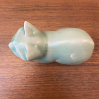 Vintage Celadon Crazed Glaze Ceramic Cat Figurine
