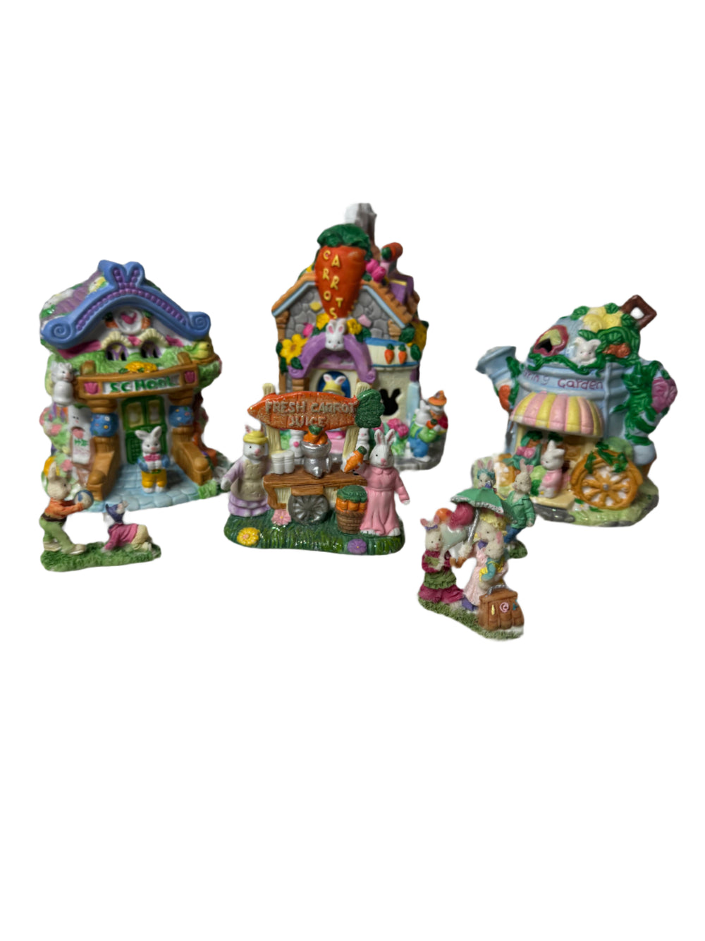 Vintage Lighted Easter Bunnies Village Set of 7