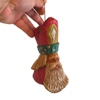 Santa Claus Carved Wood Rustic Looking Christmas Ornament
