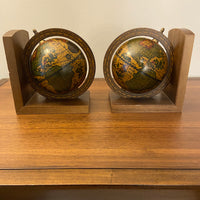 Vintage MCM Wooden Italian World Globe Bookends