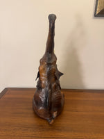 Vintage Leather Wrapped Elephant Seated Sculpture Figure
