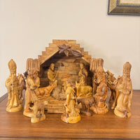 Olive Wood Hand-carved Nativity Set and Manger READ