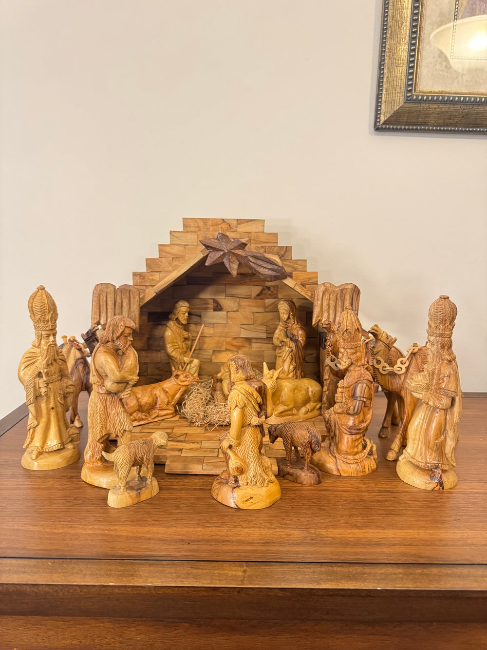 Olive Wood Hand-carved Nativity Set and Manger READ