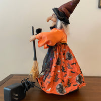 Vintage Fiber-optic Halloween Witch with Cat and Broom