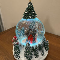 Snow Globe with Red Cabin LED Musical Animated Glitter