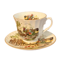Vintage Royal Coach Staffordshire England Fine Bone-China Cup-Saucer

