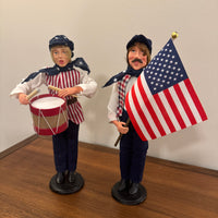 4th Of July Americana Patriotic Drummer-Flag Bearer Figurine Set of 2