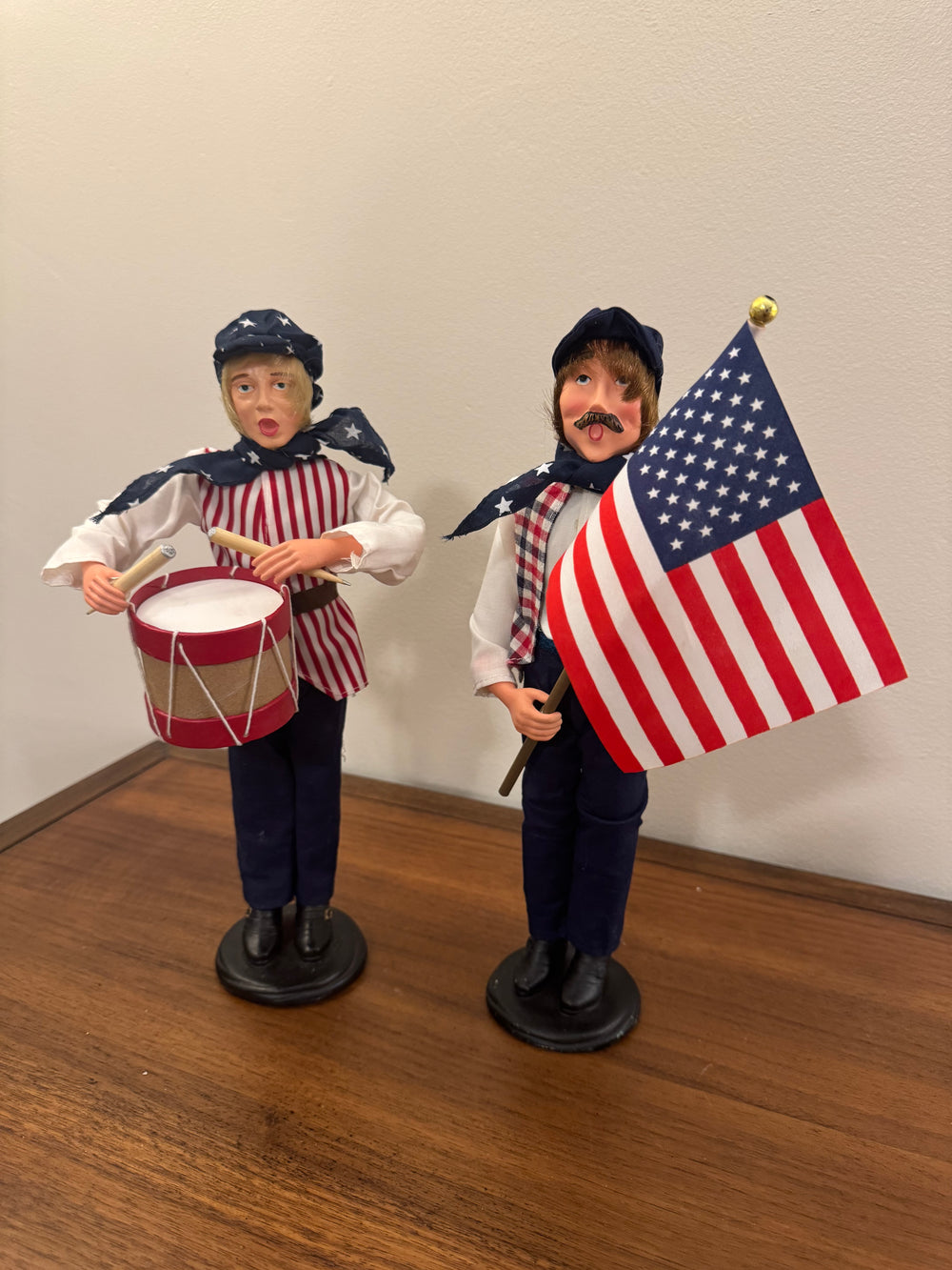 4th Of July Americana Patriotic Drummer-Flag Bearer Figurine Set of 2