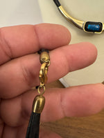Metal Gold-tone and Leather Dichroic Glass Set of Bracelet and Chocker Necklace
