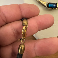 Metal Gold-tone and Leather Dichroic Glass Set of Bracelet and Chocker Necklace