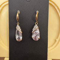 Gold-tone Crystals Teardrop Dangle Earrings
