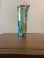 Starbucks 24 oz Iridescent Floral Cold Cup Tumbler with Straw – Multicolor Botanical Design
