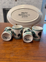 Olive Branch Mediterranean Pattern Small Platter-Cups-Bottle Handmade Pottery Set
