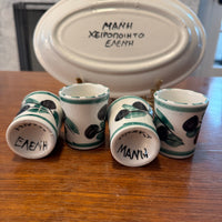 Olive Branch Mediterranean Pattern Small Platter-Cups-Bottle Handmade Pottery Set