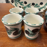 Olive Branch Mediterranean Pattern Small Platter-Cups-Bottle Handmade Pottery Set