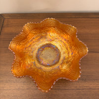 Vintage Fenton Marigold 3 Footed Carnival Glass Ruffled Bowl