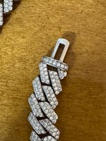 Zircon Iced Out 14k White Gold Tone Cuban Link Necklace and Bracelet Set
