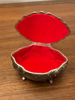 Vintage Ornated Jewelry Box with Red Velvet Lining Interior
