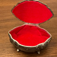 Vintage Ornated Jewelry Box with Red Velvet Lining Interior