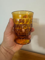 Vintage Small Amber Indiana Glass Whitehall Footed Tumblers Set of 4 Glasses 8oz
