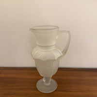 Vintage Frosted Matte Victorian Art Deco Style Stemmed Handle Glass Pitcher Vase RARE