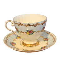 Royal Grafton English Bone China Cup and Saucer Floral Garlands Gilded Vines
