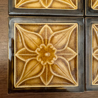 Vintage Ceramic Floral Majolica Style Tile Coaster Set of 4