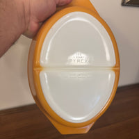 Pyrex Orange-Caramel-White Oval Glass Double-Divided Casserole Dish 1qt