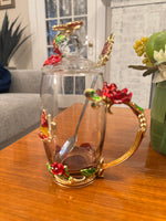 BTaT Brew To Tea A Cups with Lids Spoons Butterfly Flowers Design Glass Set
