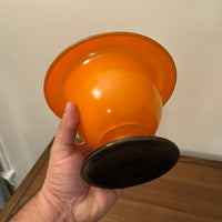Vintage Czech Glass Halloween Hues Yellow-Orange Black Stem Bowl-Vase