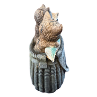 Three Cute Kittens Cats In A Fishing Basket Resin Figurine