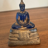 Buddha Vintage  Blue-Gold Lucite Resin Meditation Sitting  Statue Figure